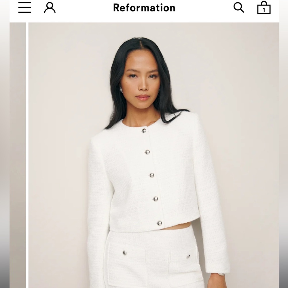 Reformation White Tweed Jacket